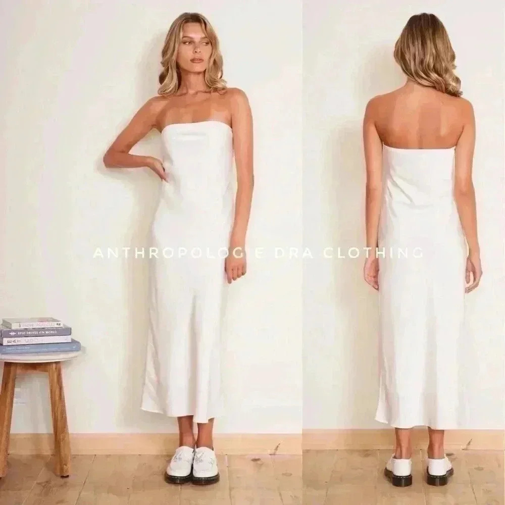 Bnwt Anthropologie Dra Women’s White Satin Adeline Maxi Dress Size M